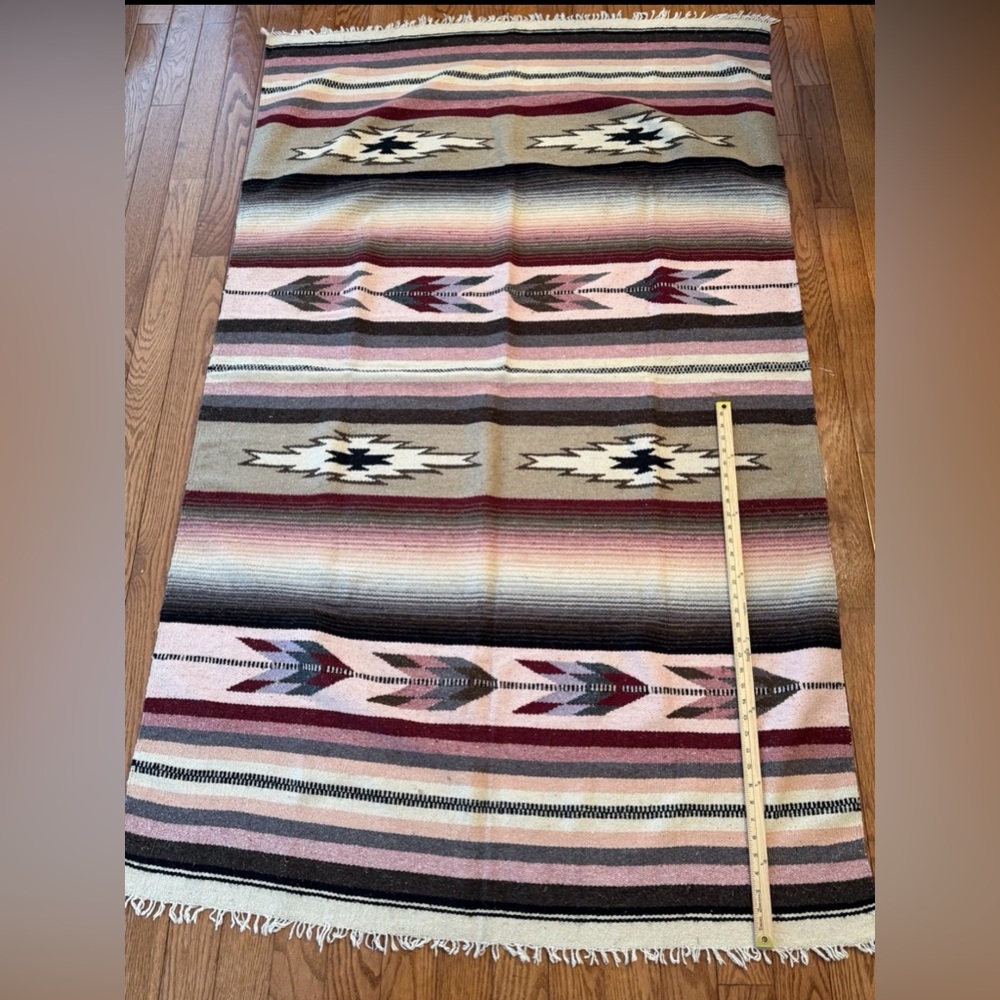 Turkish Kilim Rug Southwestern Style 77” x 40”Vintage Wool Pink, Beige, Purple